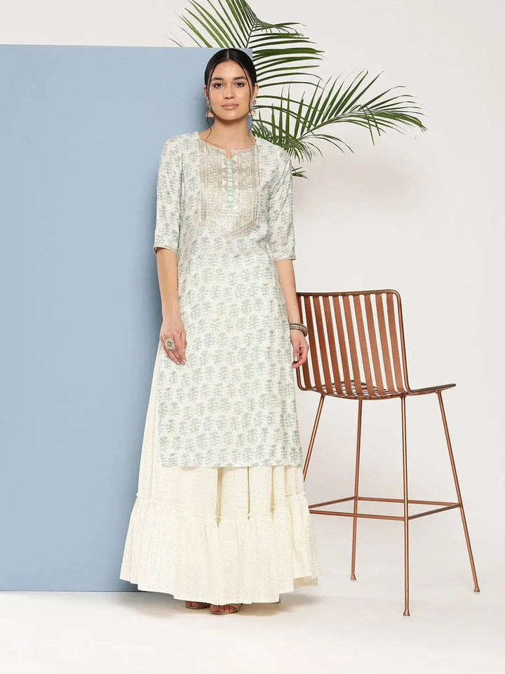 Green Yoke Design Silk Straight Kurta - Libas