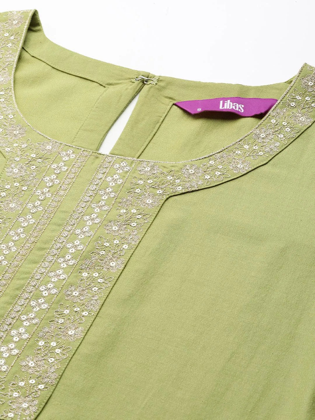 Green Yoke Design Silk Straight Kurta - Libas 