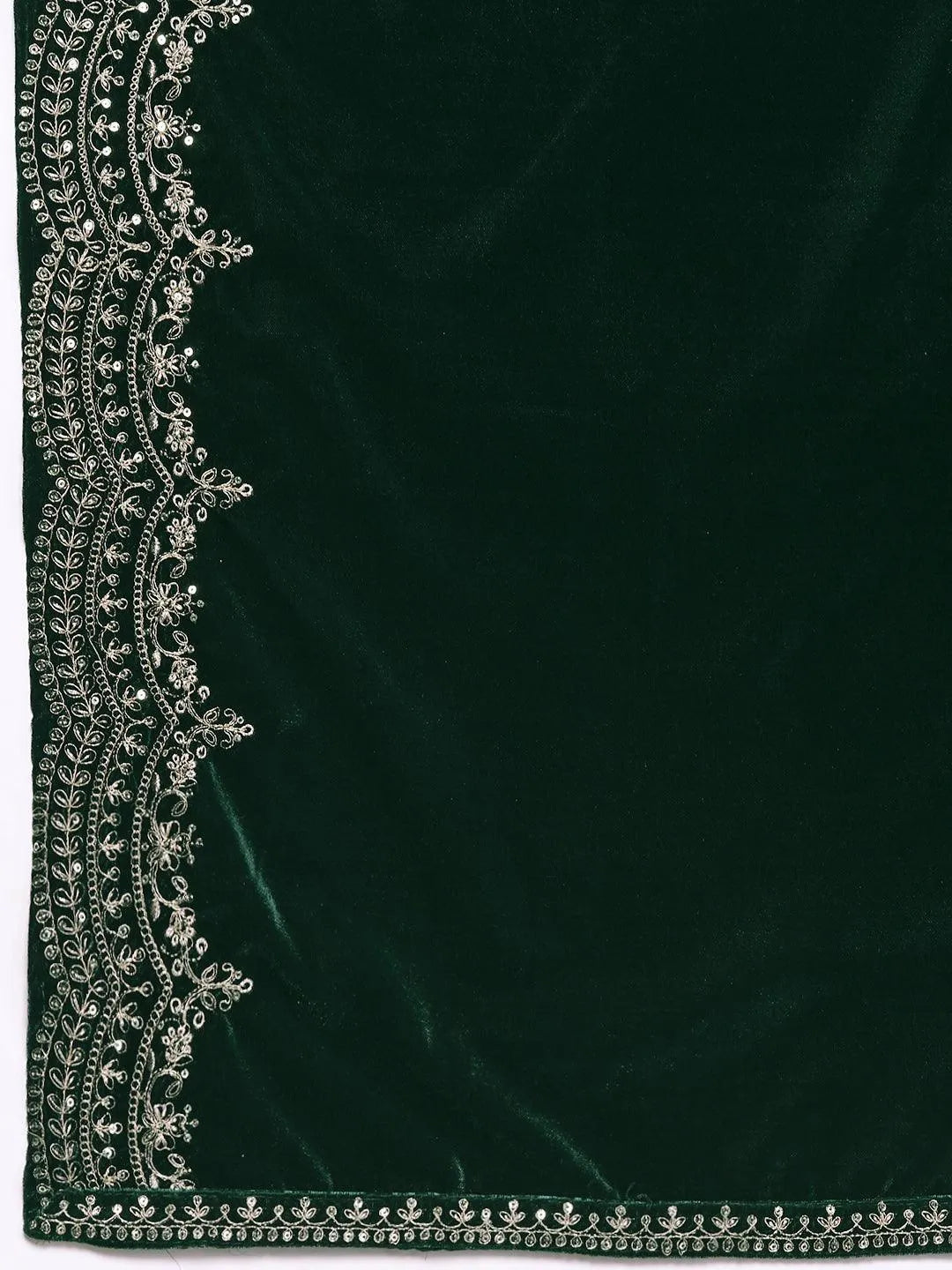 Green Yoke Design Velvet A-Line Kurta With Palazzos & Dupatta - Libas 