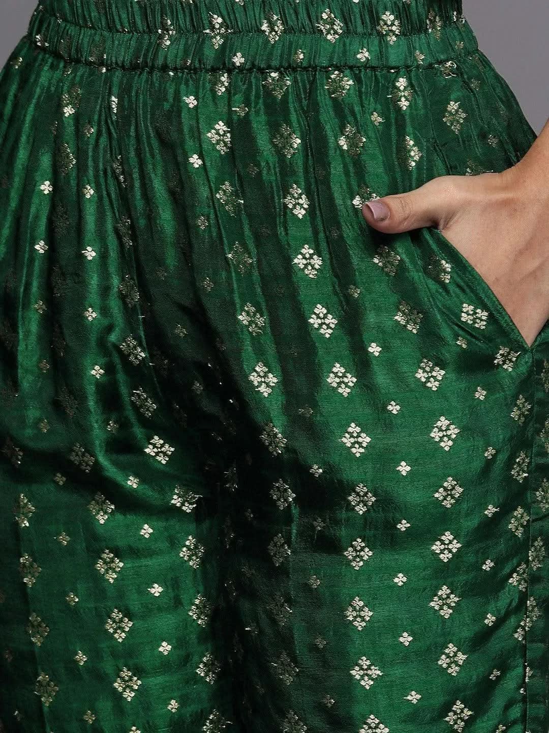 

Green Yoke Design Velvet Straight Kurta With Dupatta