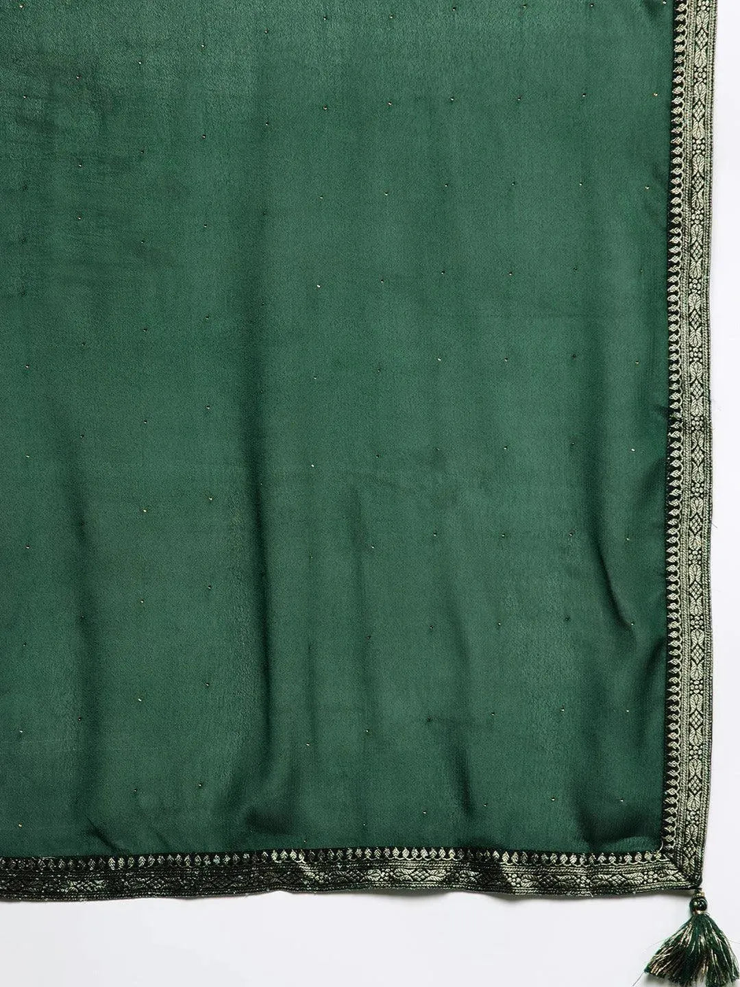 

Green Yoke Design Velvet Straight Kurta With Dupatta