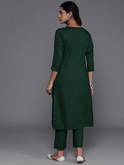 Green Yoke Design Wool Blend Straight Kurta With Trousers - Libas