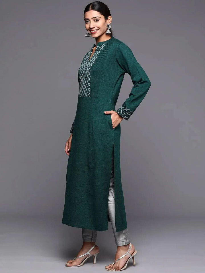 Green Yoke Design Wool Straight Kurta - Libas