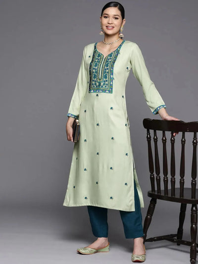 Green Yoke Design Wool Straight Kurta - Libas