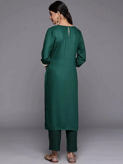 Green Yoke Design Wool Straight Kurta - Libas