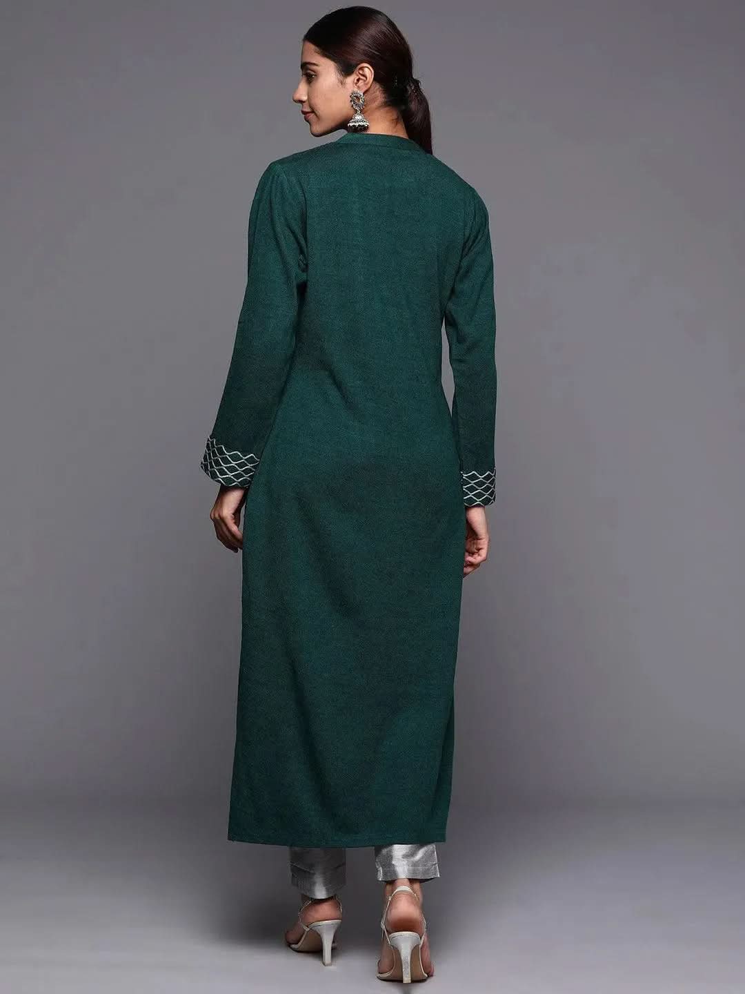 Green Yoke Design Wool Straight Kurta - Libas 