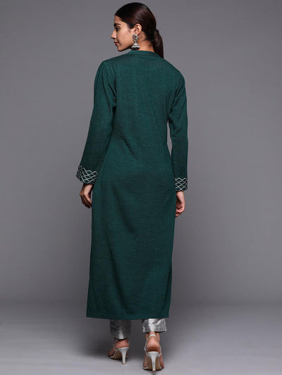 Green Yoke Design Wool Straight Kurta - Libas