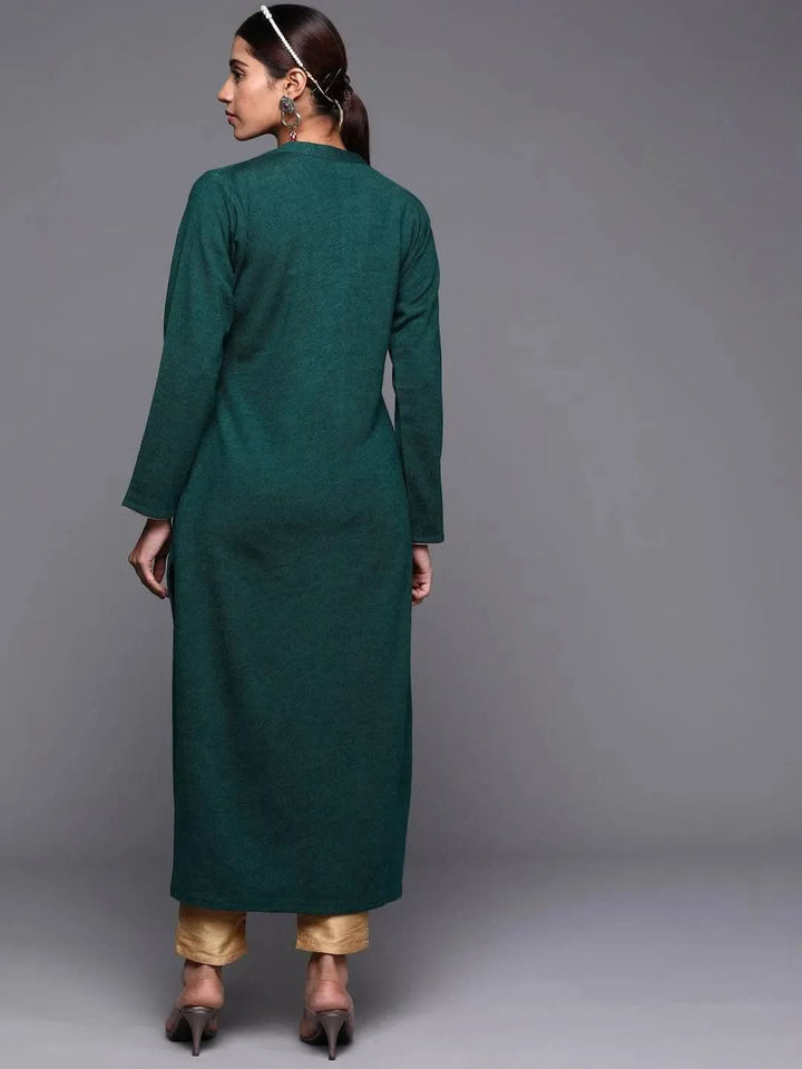 Green Yoke Design Wool Straight Kurta - Libas