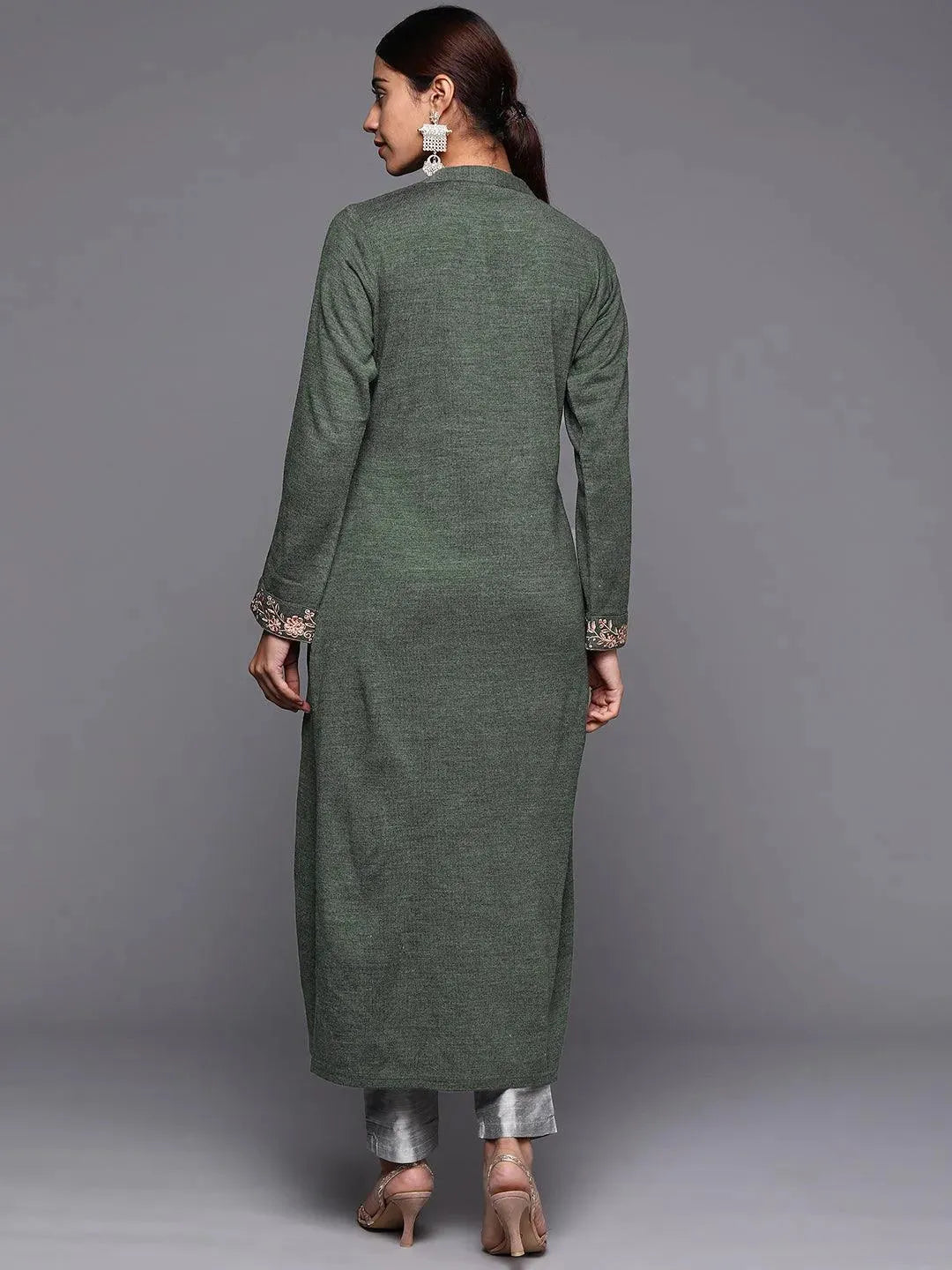 Green Yoke Design Wool Straight Kurta - Libas