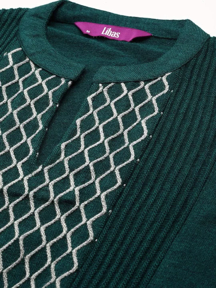 Green Yoke Design Wool Straight Kurta - Libas