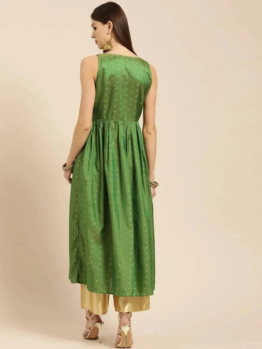 Green Zari Work Chanderi Kurta Set - Libas