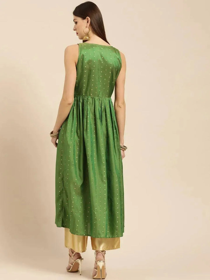 Green Zari Work Chanderi Kurta Set - Libas