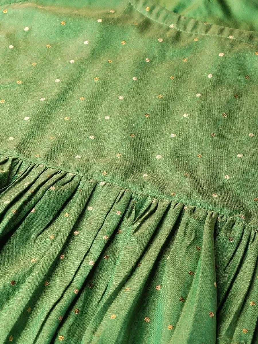 Green Zari Work Chanderi Kurta Set - Libas 