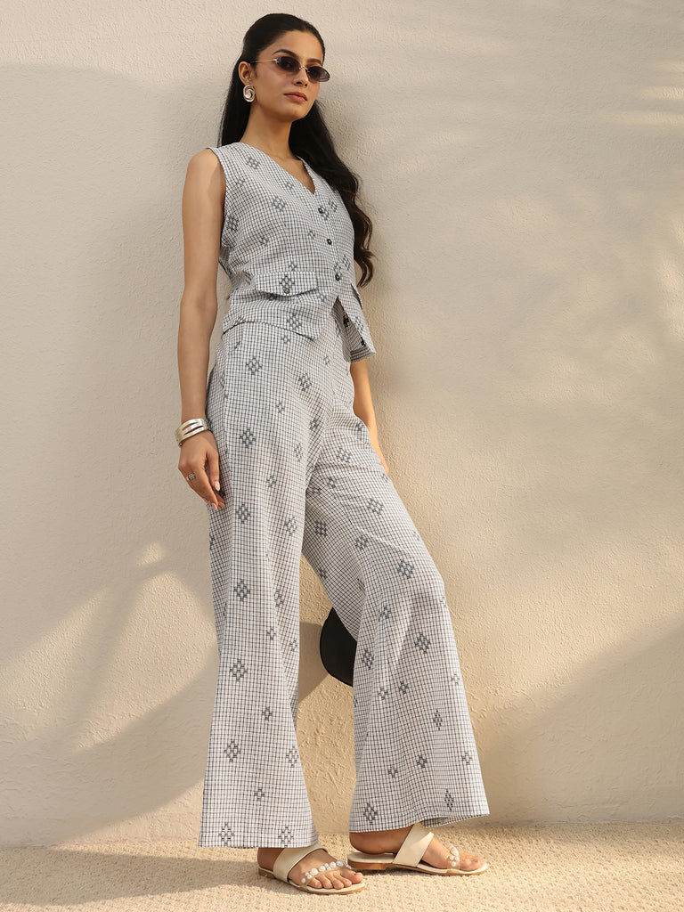 Libas Grey Checked Woven Design Cotton Co-Ord Set