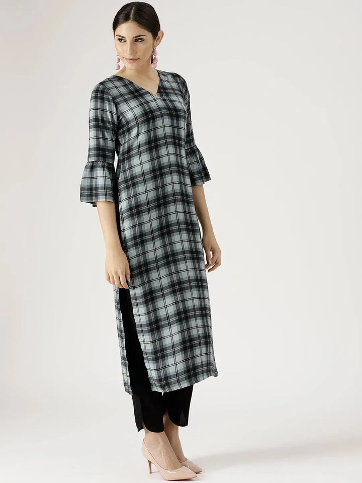 Grey Checkered Rayon Kurta Set - Libas