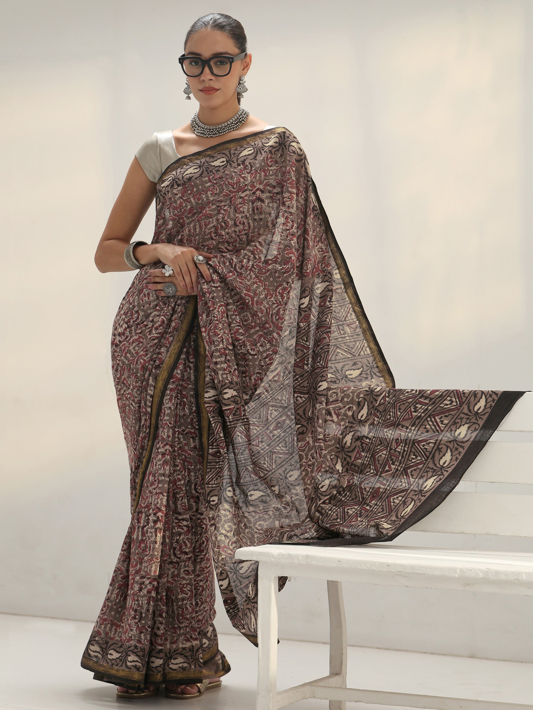 libas Grey Dabu Print Cotton Saree-picture-47