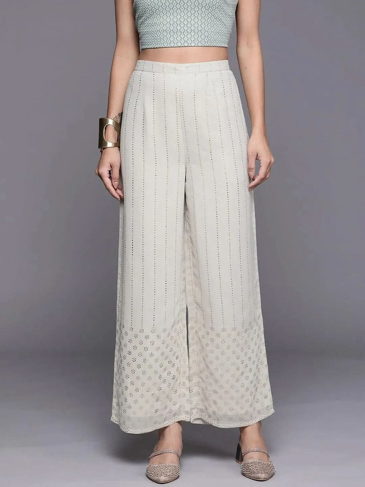 Grey Embellished Georgette Palazzos - Libas
