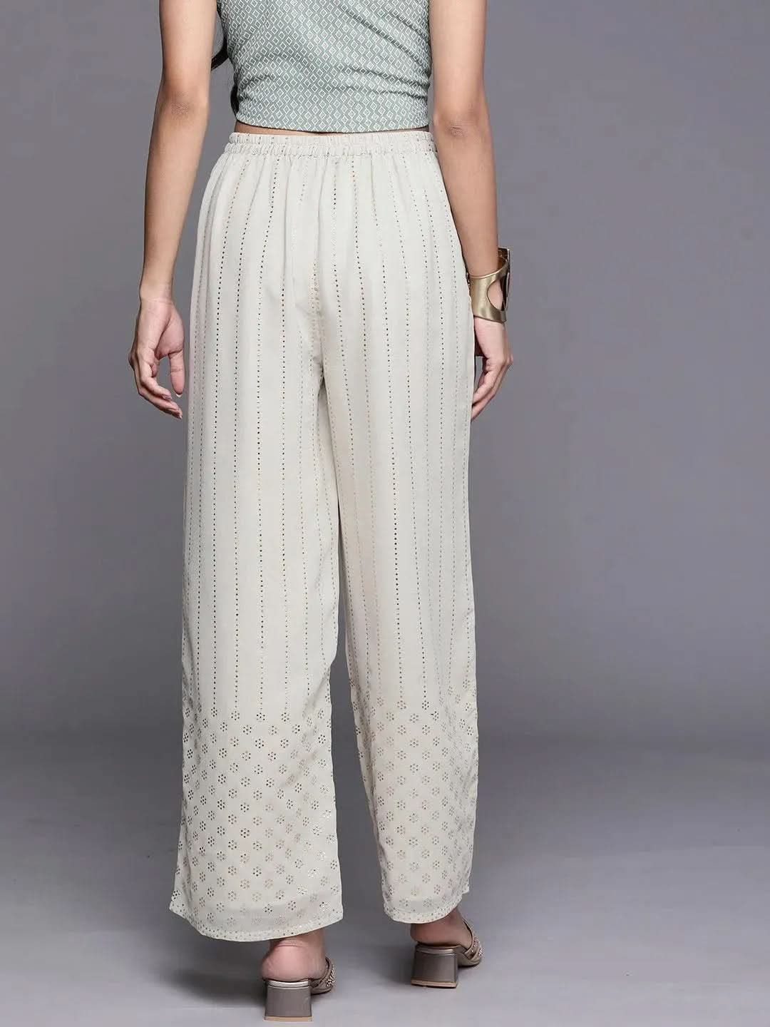 Grey Embellished Georgette Palazzos - Libas 