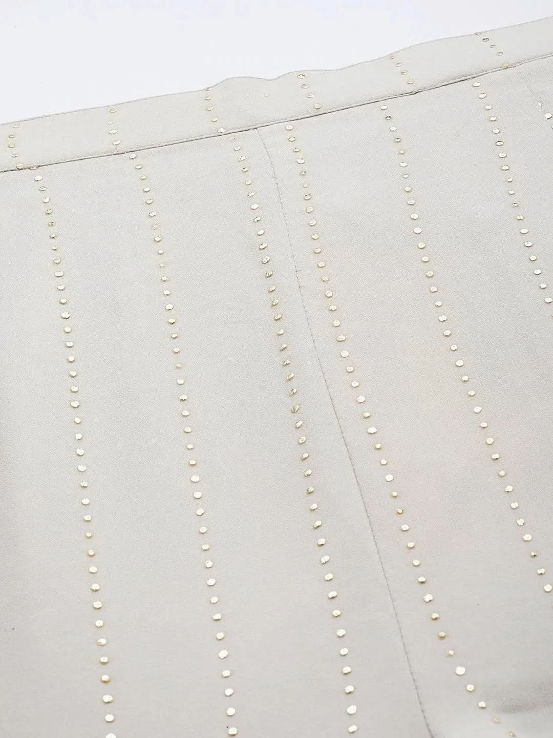 Grey Embellished Georgette Palazzos - Libas 