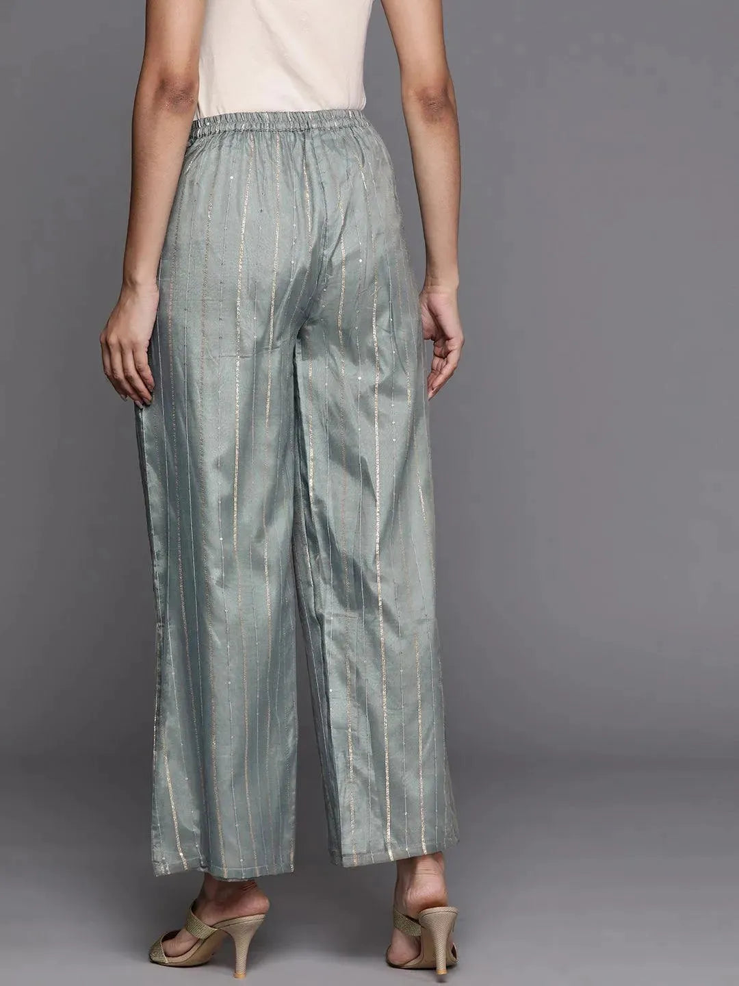 Grey Embellished Organza Palazzos - Libas 