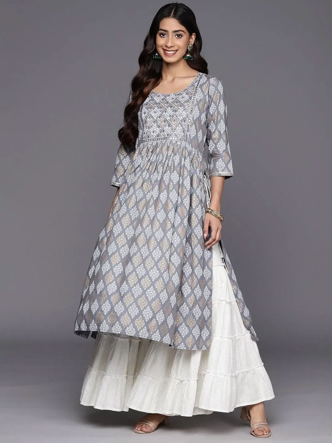libas Grey Embellished Rayon A-Line Kurta-picture-46