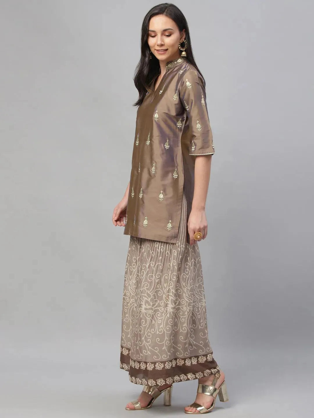 

Buy Grey Embroidered Chanderi Kurta Set - 6788O-XS | Libas Ethnic Wear Online