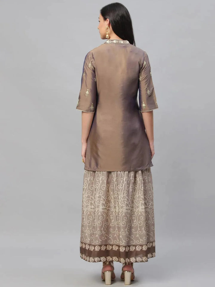 Grey Embroidered Chanderi Kurta Set - Libas
