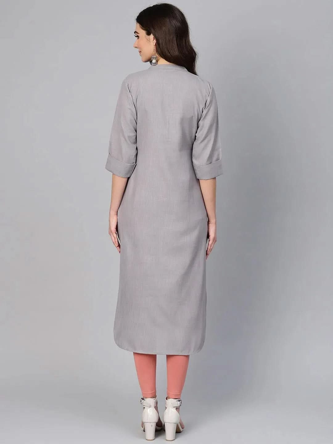 

Grey Embroidered Cotton Kurta