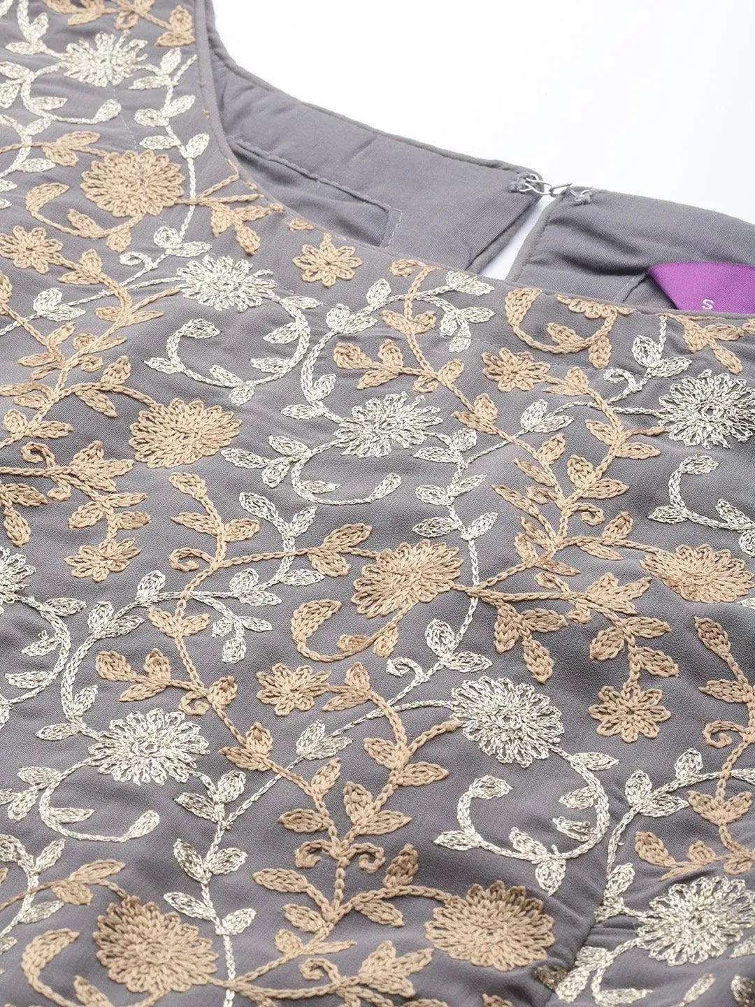 Grey Embroidered Georgette Suit Set - Libas 