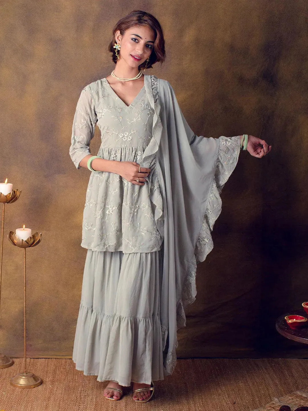 

Buy Grey Embroidered Georgette Suit Set - 20100O- | Libas Ethnic Wear Online