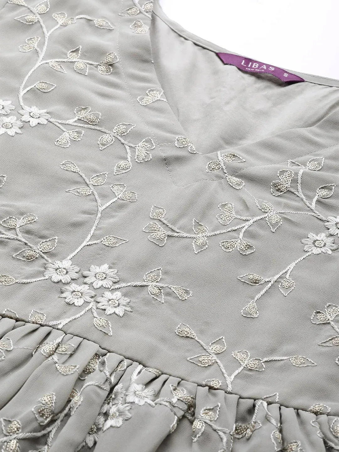 Grey Embroidered Georgette Suit Set - Libas 