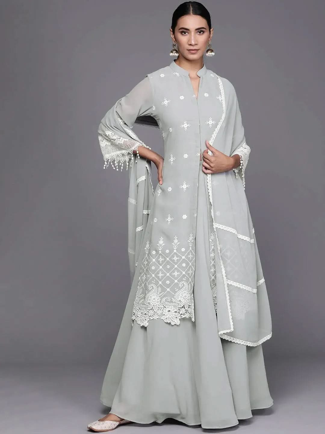 

Buy Grey Embroidered Georgette Suit Set - 20170O- | Libas Ethnic Wear Online