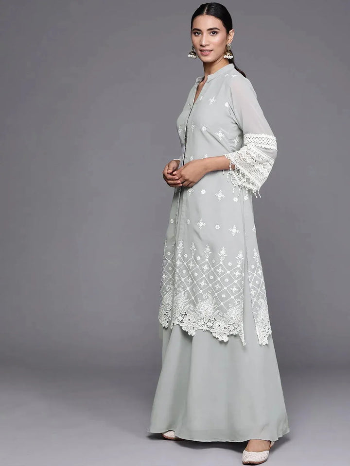 Grey Embroidered Georgette Suit Set - Libas