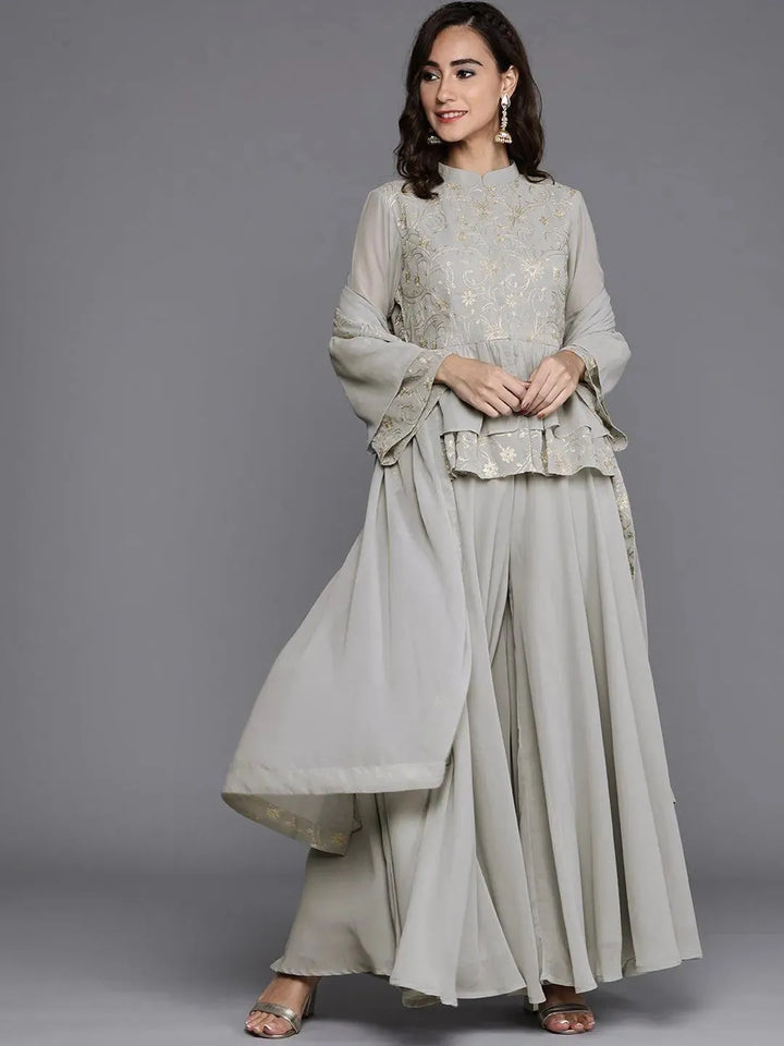 Grey Embroidered Georgette Suit Set - Libas