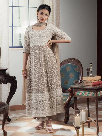 Grey Embroidered Georgette Suit Set - Libas