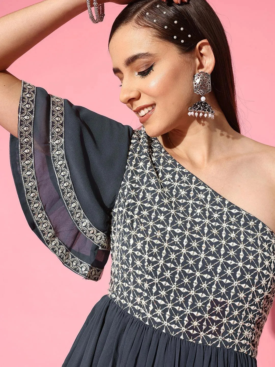 Buy Grey Embroidered Georgette Gown Online at Rs.699 | Libas Buy Grey Embroidered Georgette Gown Online at Rs.699 | Libas