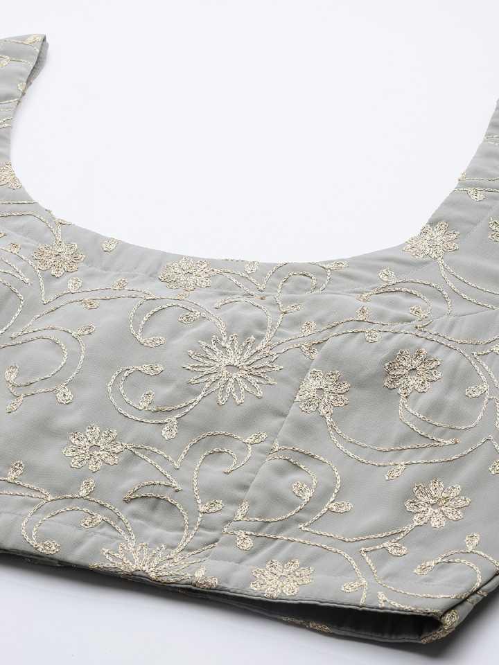 Grey Embroidered Georgette Lehenga Set