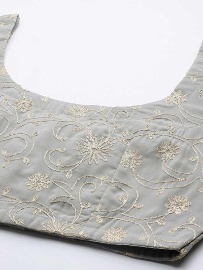 Grey Embroidered Georgette Lehenga Set - Libas