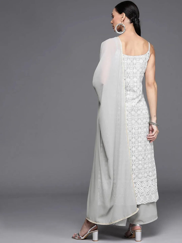 Grey Embroidered Georgette Suit Set - Libas