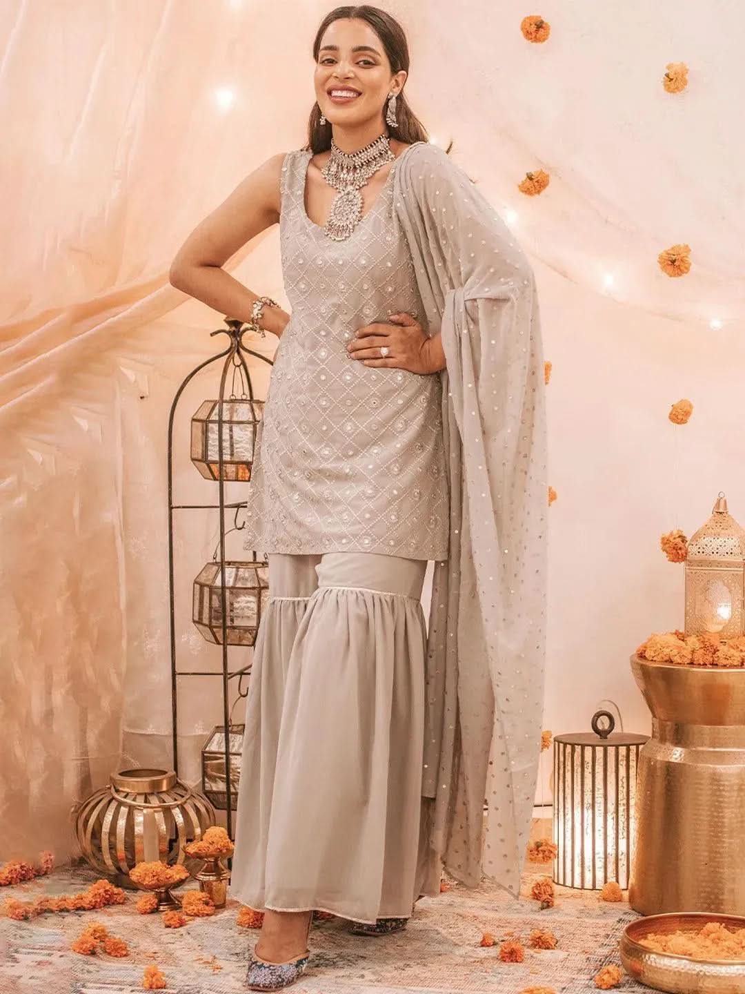 

Buy Grey Embroidered Georgette Suit Set - 20097O- | Libas Ethnic Wear Online