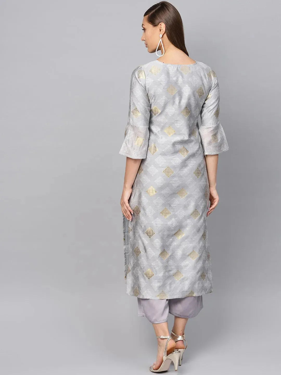 Grey Embroidered Polyester Kurta Set - Libas 