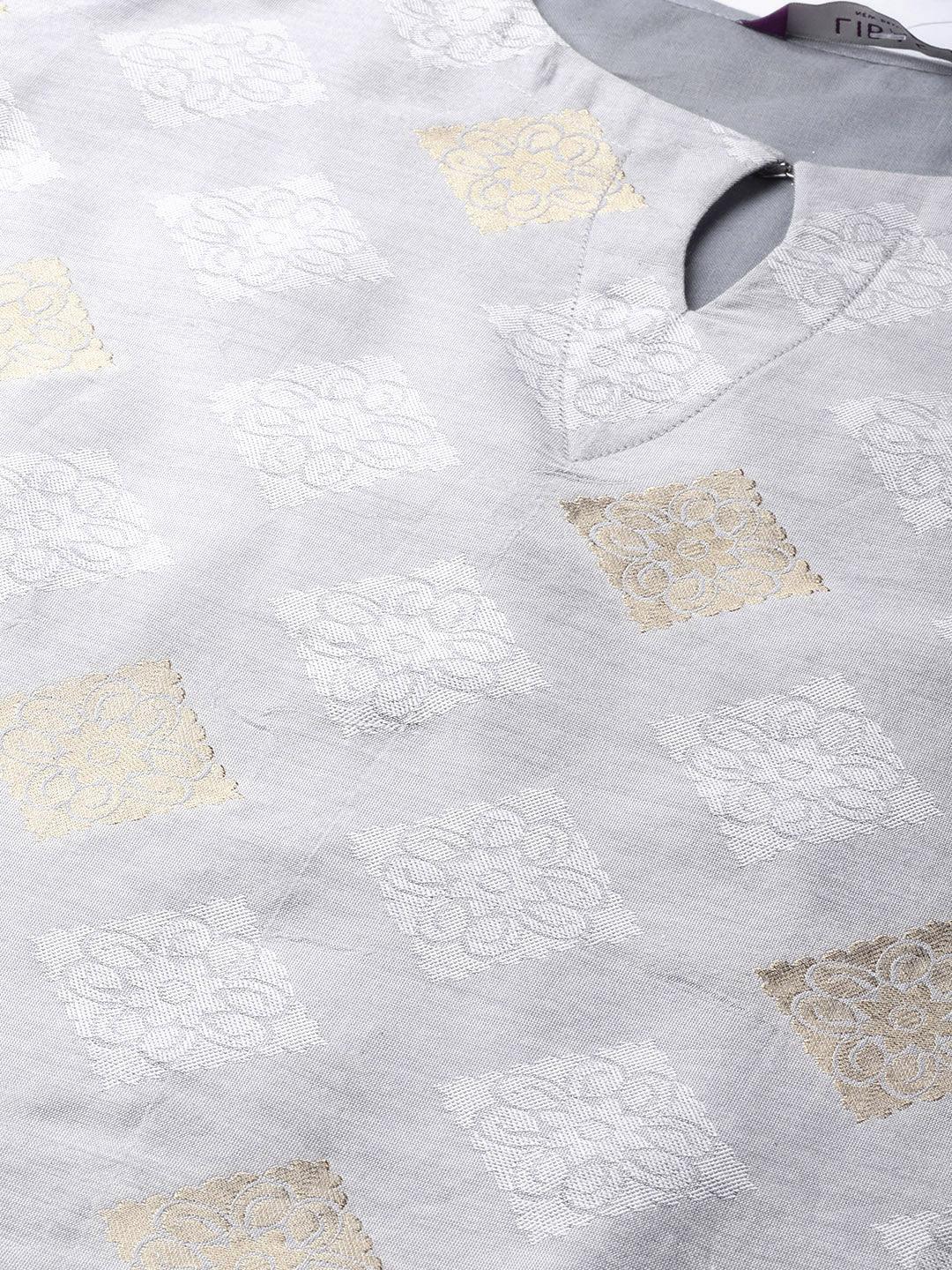 Grey Embroidered Polyester Kurta Set - Libas