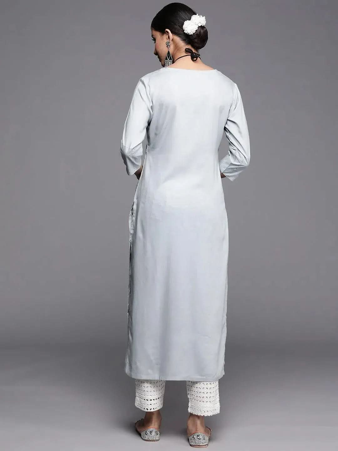

Grey Embroidered Rayon Kurta