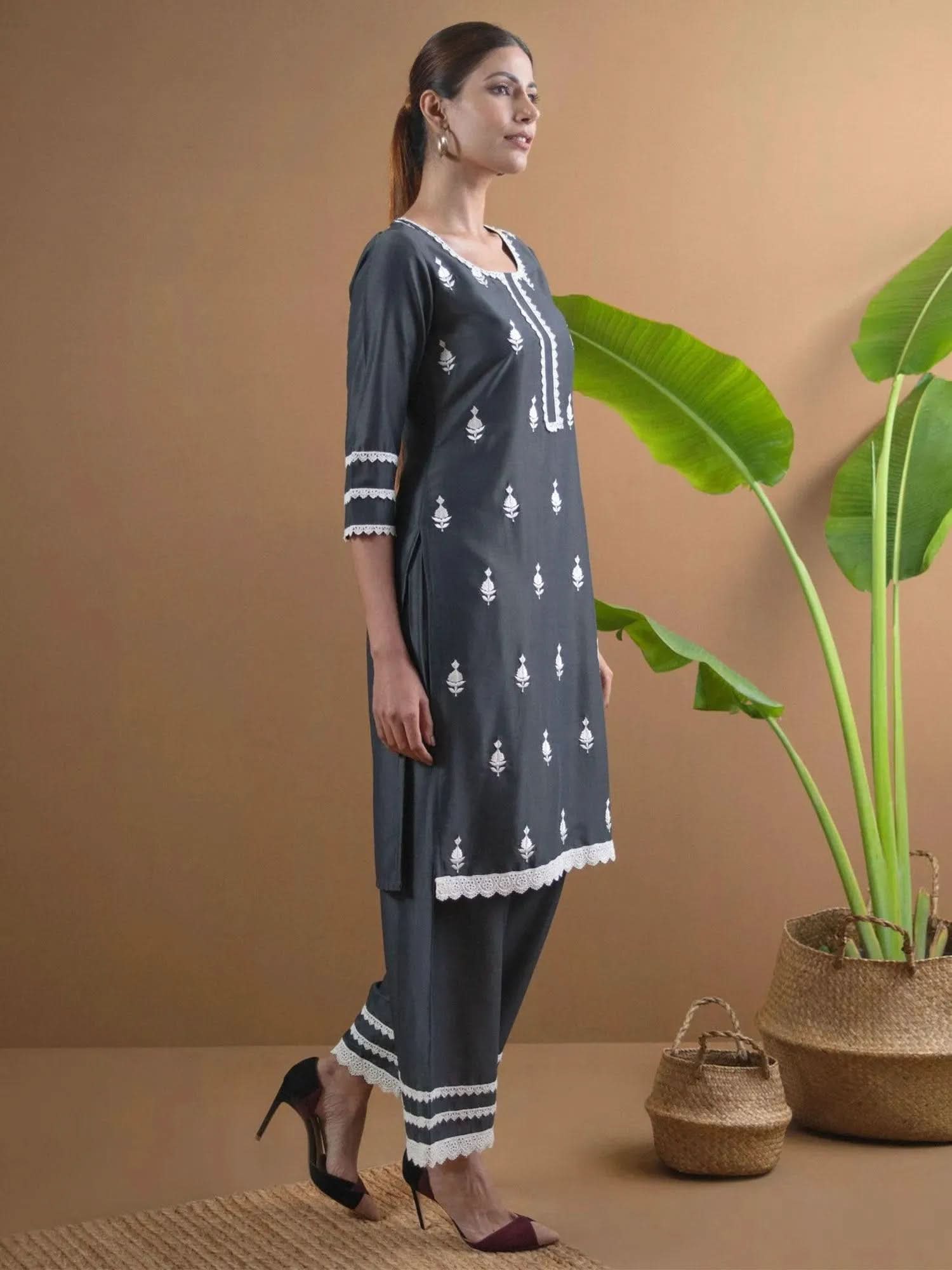 

Buy Grey Embroidered Shantoon Kurta Set - 6841-XS | Libas Ethnic Wear Online
