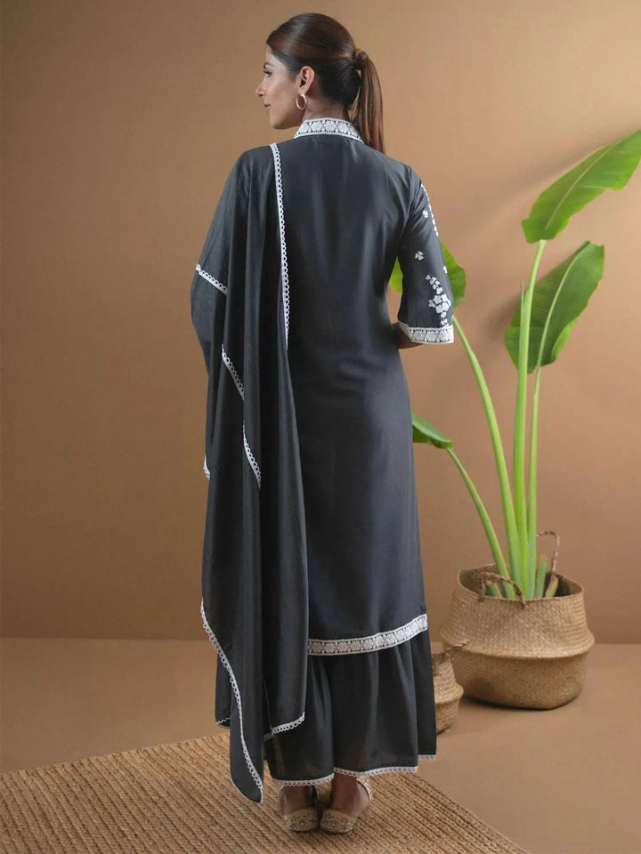 Grey Embroidered Shantoon Suit Set - Libas