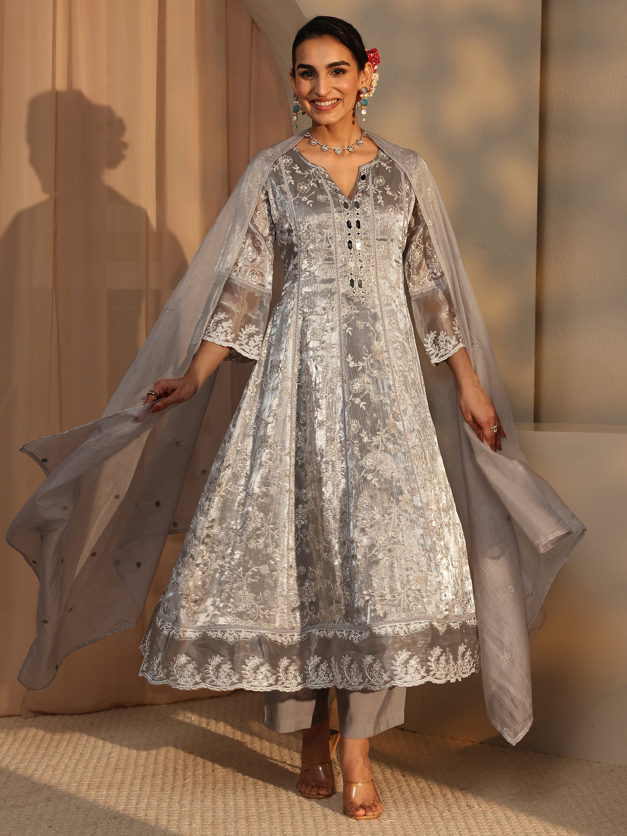 libas Grey Floral Embroidered Organza Anarkali Suit Set With Dupatta-picture-66