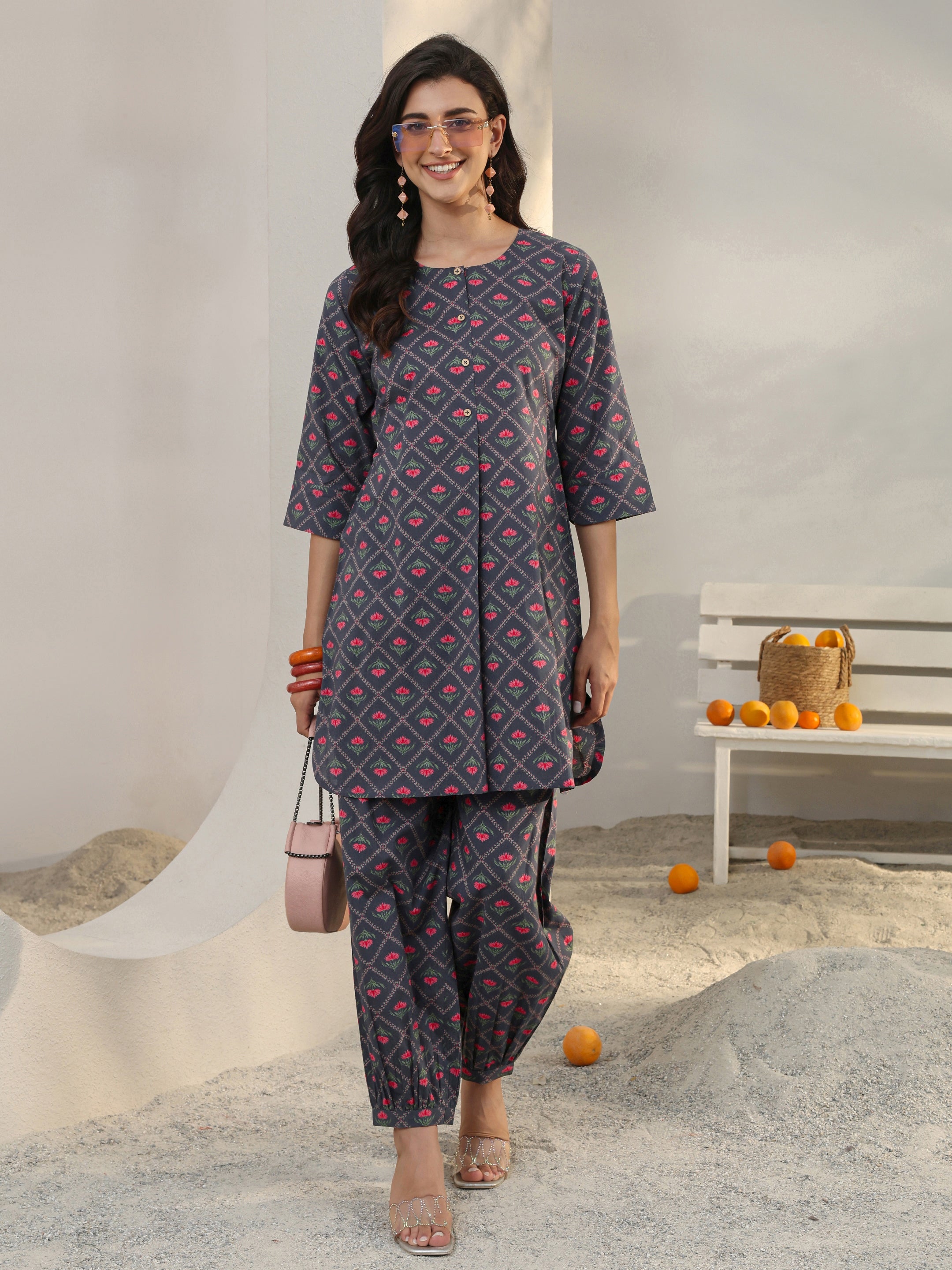libas Grey Floral Printed Cotton Co-Ord Set-picture-24