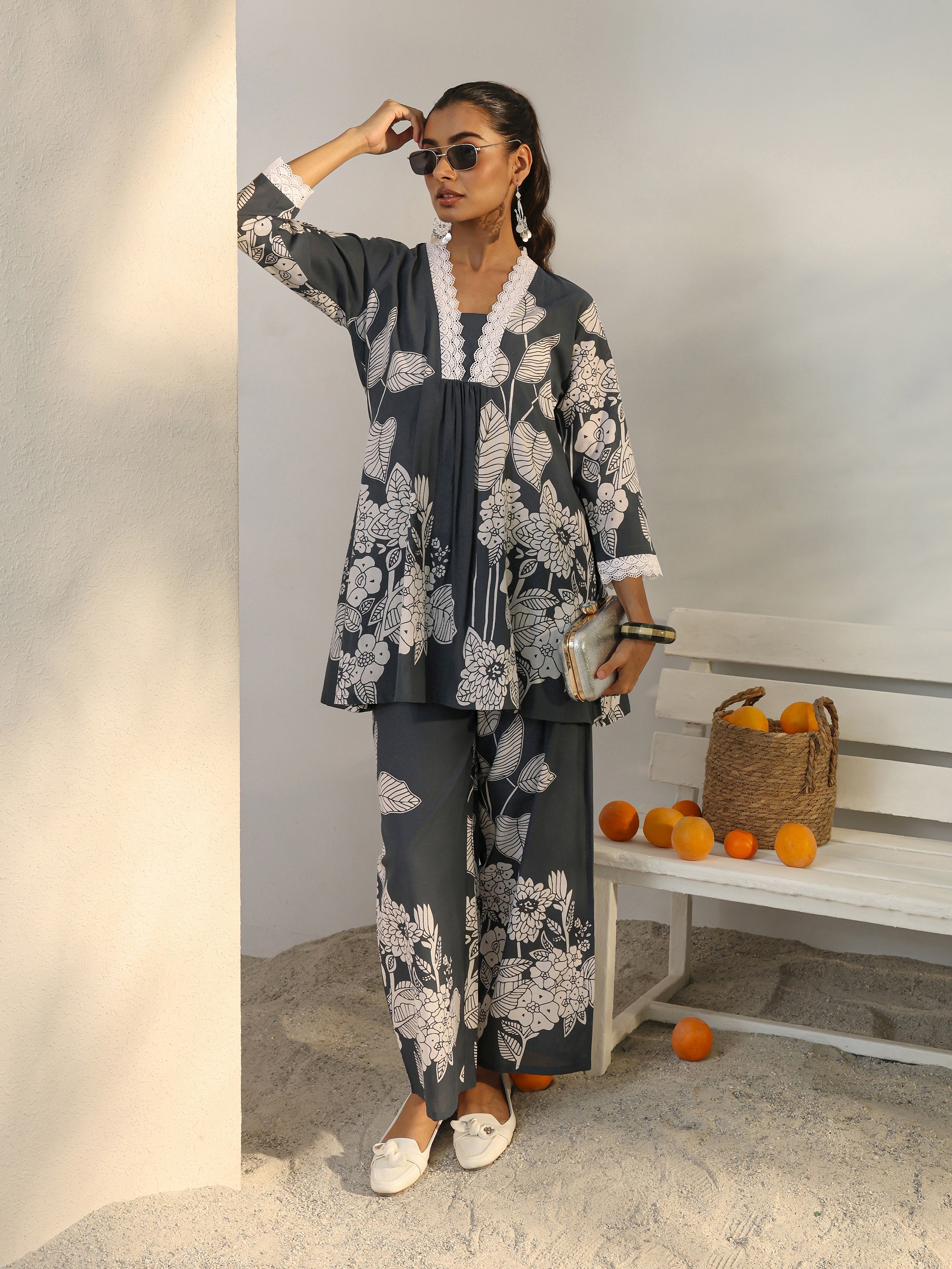 libas Grey Floral Printed Cotton Co-Ord Set-picture-23