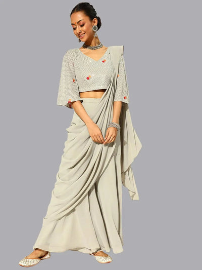 Grey Georgette Palazzo Saree - Libas