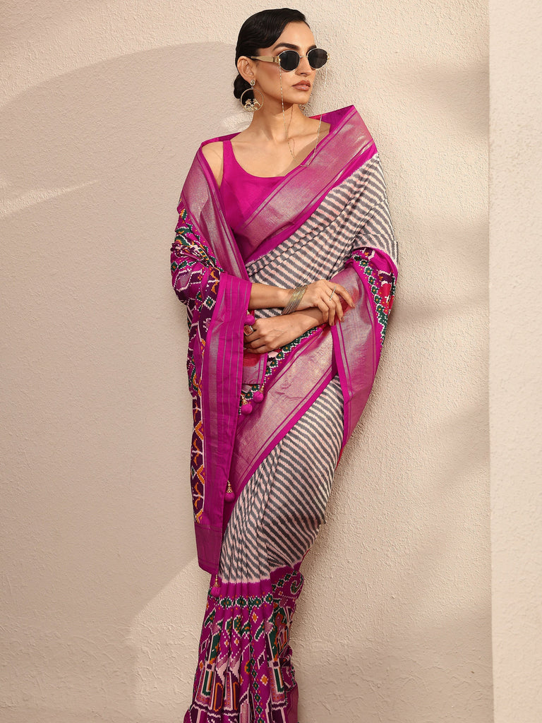 Libas Grey Leheriya Printed Silk Blend Saree With Unstitched Blouse Piece